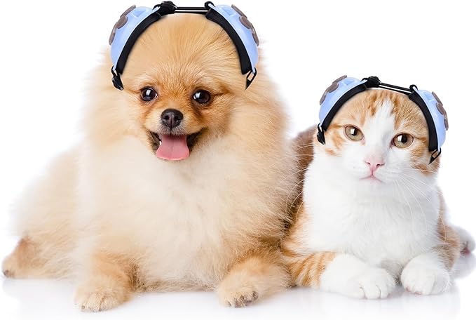 Calming Earmuffs for Cats and Small Dogs - for Anxiety Relief - Noise Canceling for Fireworks, Thunderstorms, Pet Grooming & Force Drying - Dog Ear Muffs Noise Protection (Blue, Small)