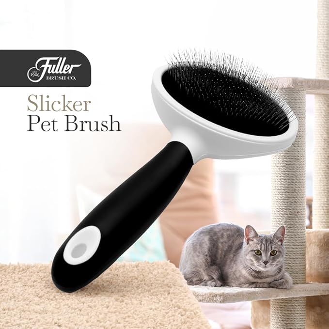 Fuller Brush Slicker Pet Brush - Angled Fine Steel Wires - Ergonomically Designed Rubberized Handle For Comfort & Control - Remove Shedding & Matted Hair - Tool For Grooming Dogs & Cat