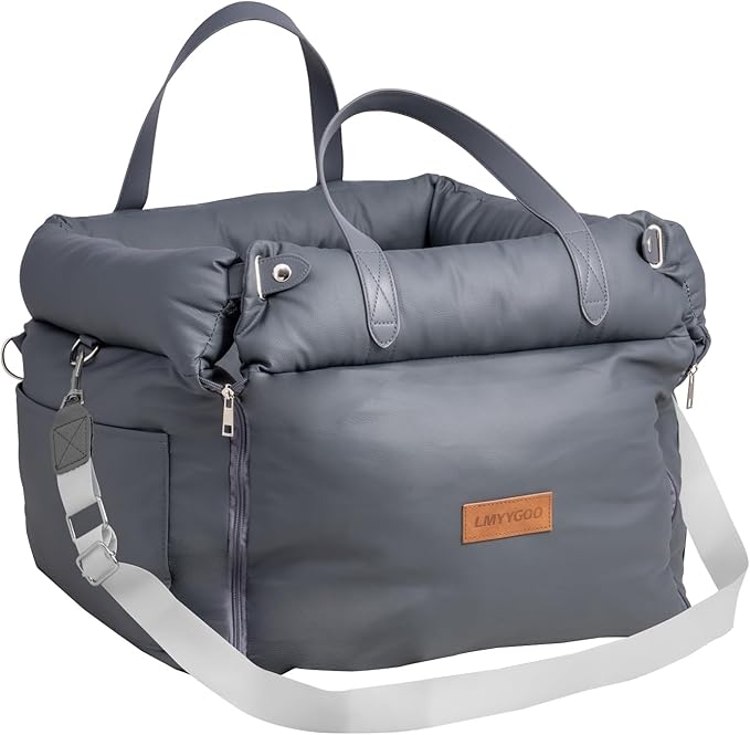 Dog Car Seat for Dogs, Waterproof 3 in 1 Soft Leather Dog Car Bed with Harness Clip, Travel Bed & Carrier Bag for Pets, Fits Pets Up to 35 lbs (Navy Blue)