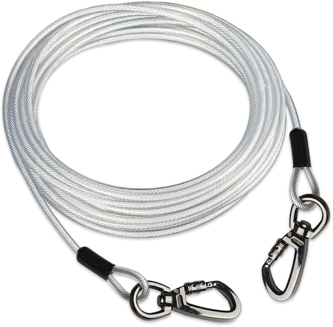Dog tie Out Cable, 10/20/25/30/50/70/100 feet, Suitable for Dogs up to 350 pounds, Dog Cable with Swivel Buckle, Lightweight, Non-Winding, for Outdoor Camping, Yard Dog Cable (White, 10FT)