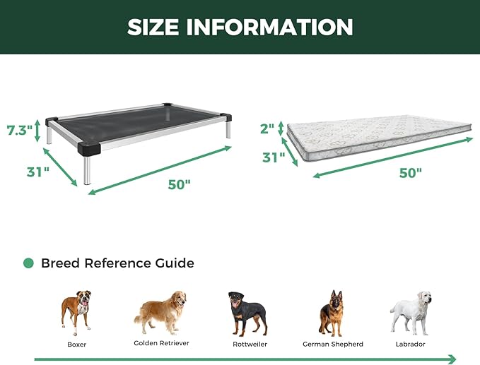 FXW TitanNest Chew-Proof Elevated Dog Bed, Raised Cot for Indoor/Outdoor/Camping Use, Durable & Waterproof Cooling Pet Bed with Exclusive Reuseable Cover for Large Dogs, 50.0"L x 31.0"W x 7.3"H, Black