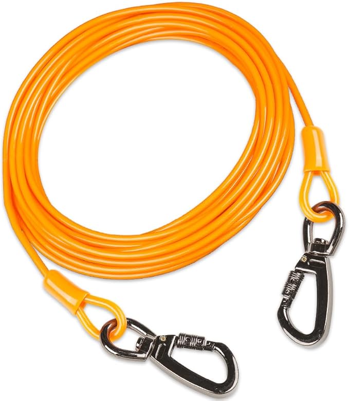 Dog tie Out Cable, 10/20/25/30/50/70/100 feet, Suitable for Dogs up to 350 pounds, Dog Cable with Swivel Buckle, Lightweight, Non-Winding, for Outdoor Camping, Yard Dog Cable (Orange, 30FT)