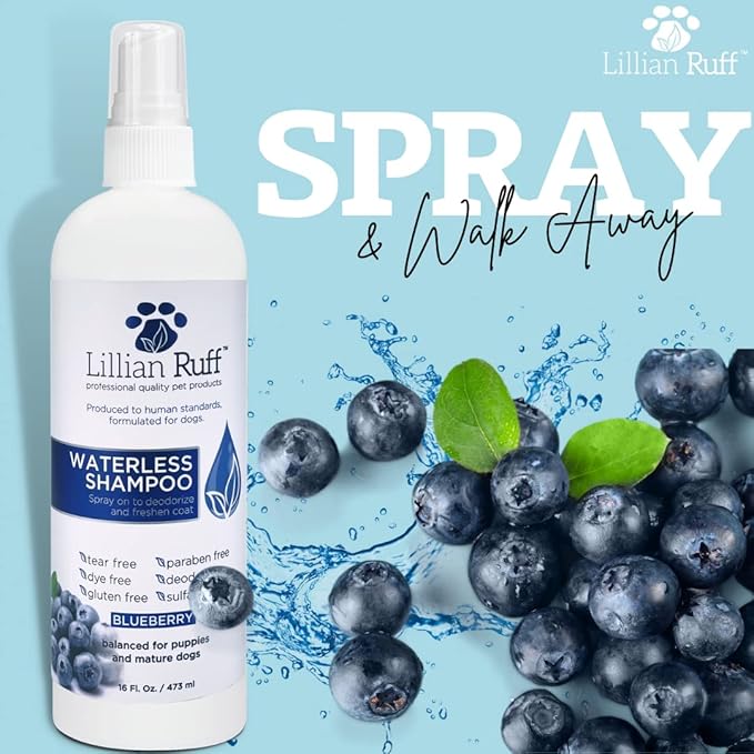 Lillian Ruff PRO Formula Berry Blue Brilliance Bundle - Ultimate Tear Stain & Odor Eliminator Set, Includes Berry Blue Shampoo, Conditioner & Waterless Shampoo, Hydrate, Soften & Detangle, USA Made