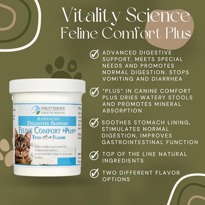 Feline Comfort Plus, Extra Drying Digestive Aid, GI Support Helps with Vomiting and Diarrhea, 100% Additive Free (Seafood, Large)