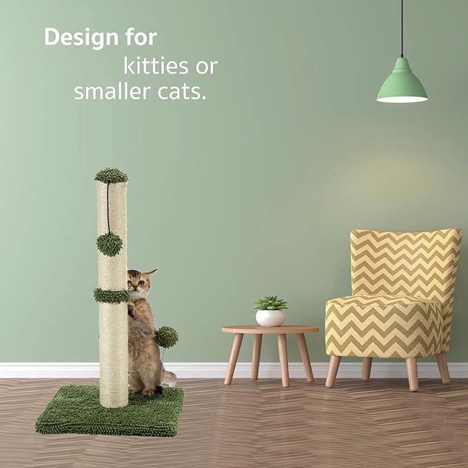MECOOL Cat Scratching Post Premium Basics Kitten Scratcher Sisal Scratch Posts with Hanging Ball 22in for Kittens or Smaller Cats, Cactus Green