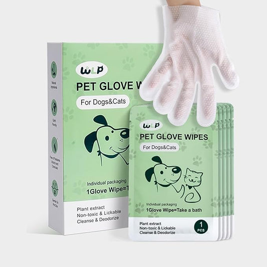 WLP 72 PCS Pet Cleaning and Deodorizing Glove Wipes for Dogs & Cats Hypoallergenic Pet Cleaning and Hydrating Glove Bath Wipes Enriched with Aloe & Jojoba Oil Individually Wrapped