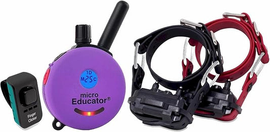 Educator E-Collar Humane Dog Training Collar with Remote, 100 Safe Tapping Stimulation Levels, Night Light, Waterproof, Rechargeable, 1/3 Mile 2 Small Dogs Double Bungee Collar Bundle, Purple