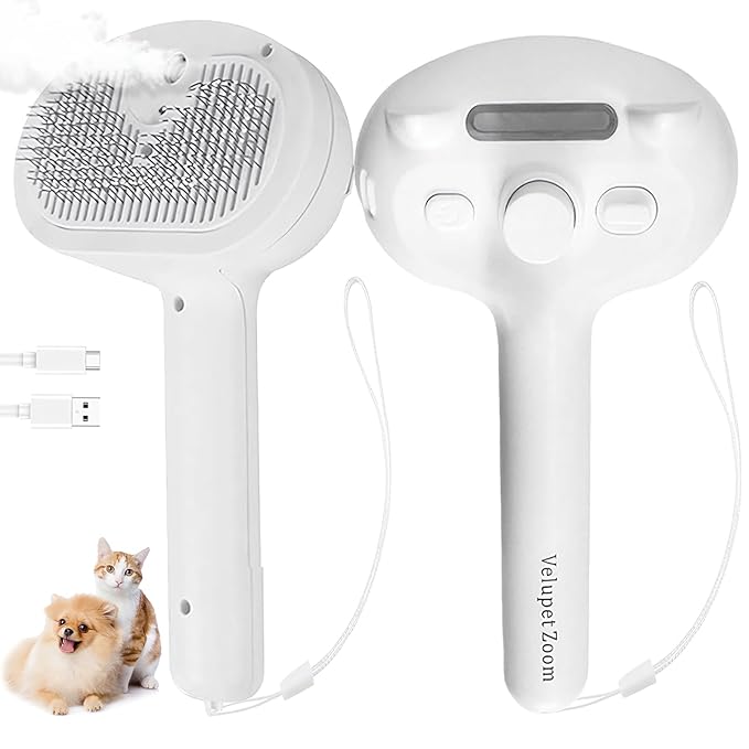 Cat Steam Brush for Shedding, Pet Steam Brush for Dog with Release Button,Anti-Static Pet Spray Hair Removal Comb,Cat Spray Comb for Long & Short Haired Pets,White