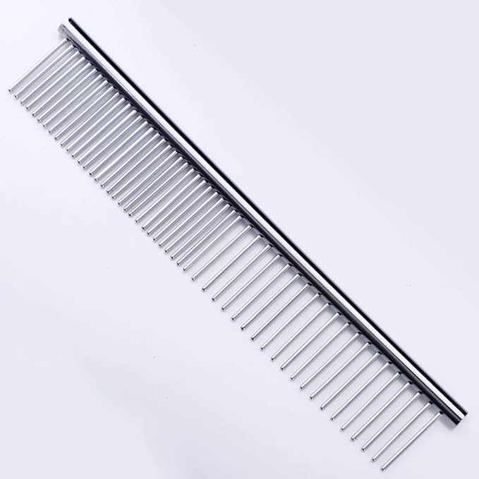 ZoCr Stainless Steel Pet Comb for Dogs Cats, Pet Grooming Comb with Different Spaced Rounded Teeth (Silvery)
