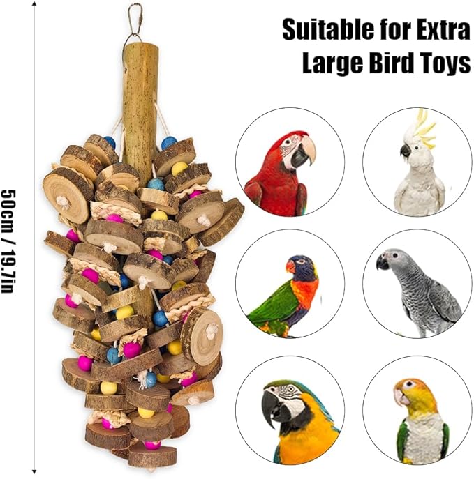 Extra Large Bird Parrot Toys- 19.7 inch Multicolored Natural Wooden Block Parrot Chewing Toy Suggested for Macaws cokatoos, African Grey and a Variety of Amazon Parrots. (Large Size)