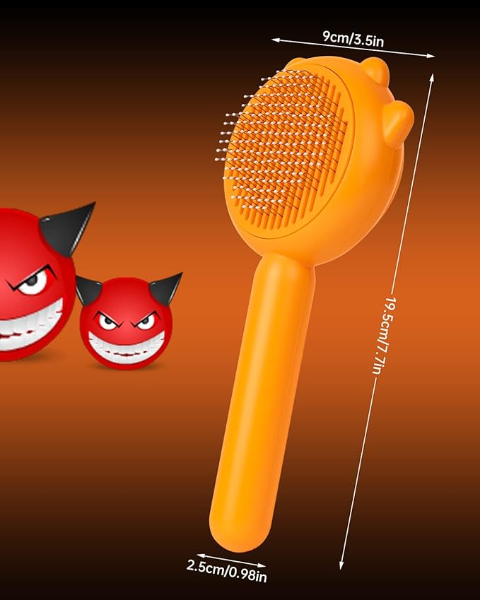Self-Cleaning Dog & Cat Slicker Brush, Skin Friendly Deshedding Grooming Tool for Long or Short Haired Dogs Cats Rabbits, Dog Shedding Brush with Release Button - Pumpkin