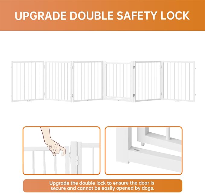 Full Metal Freestanding Dog Gate with Door, 24'' Height Foldable Pet Dog Fence for Indoor & Outdoor, 6 Panels Extra Wide Free Standing SmallDog Gates for Doorways,House,Stairs,Porch,Deck,Yard