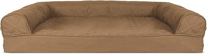 Furhaven Orthopedic Dog Bed for Large/Medium Dogs w/ Removable Bolsters & Washable Cover, For Dogs Up to 55 lbs - Quilted Sofa - Toasted Brown, Large