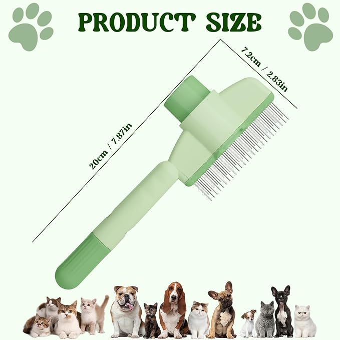 Pet Hair Removal Comb Flea Comb, 2025 New Cat Grooming Brush with Release Button, De-Shedding Cat Brush for Short and Long Hair Cats (Green)
