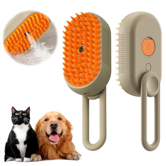 Pet Steam Groomer Brush Electric,2025 Electric Cat Grooming Brush for Massaging and Cleaning Shedding Pets Hair,3 in 1 Pets Steam Brushes Hair Removal Comb for Cats Dogs (Khaki)