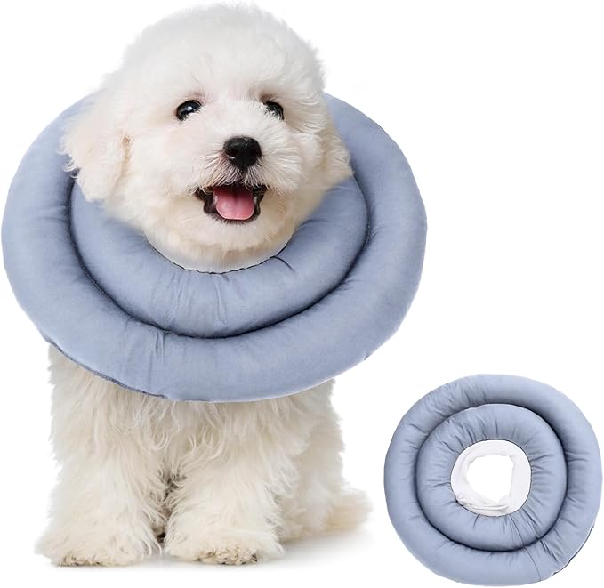Dog Recovery Collar, Breathable Adjustable Soft Dog Cone, Waterproofing Cat Neck Cone, Pet Donut Collar After Surgery (Blue Gray, M)