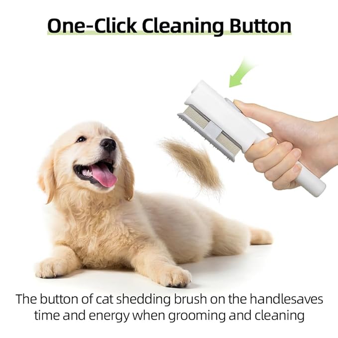 Marchul 2Pcs Pet Comb Flea Comb Set for Cats Dogs, Cat Grooming Brush with Release Button and Stainless Steel Round Teeth, Self-Cleaning Dog Combs for Removing Pet Hair, Knots & Loose Fur, White