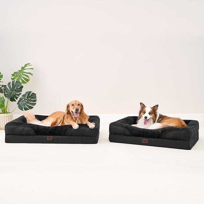 EHEYCIGA Memory Foam XL Dog Bed for XLarge Sized, Extra Large Orthopedic Dog Sofa with Sides and Waterproof Liner, Washable Bolster Pet Couch with Removable Cover, 42x30x7.5 Inch, Black