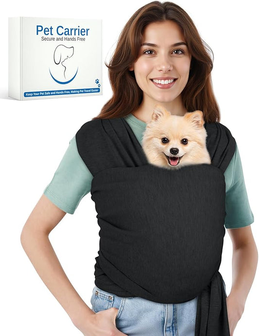 Dog Sling Swaddle Carrier for Small Dog, Cat Front Carriers for Small Pet up to 20lbs, Puppy Pouch with Adjustable Straps, Hands Free Pet Sling, Anti Anxiety Puppy Sling (Black)