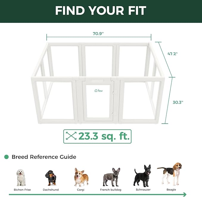 FXW AuraSpace Acrylic Indoor Unleashed Dog Playpen for Small and Medium Dogs, 30 Inch, 8 Panels, White