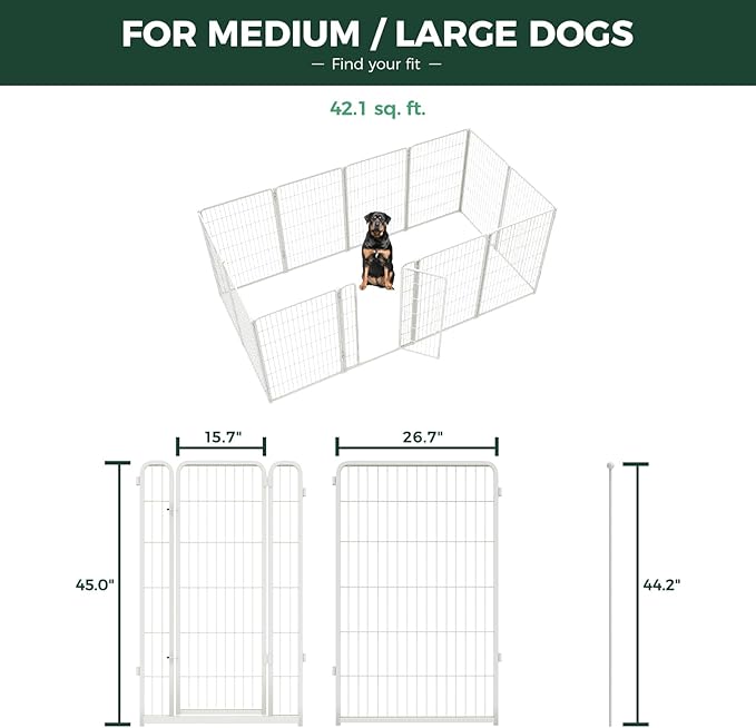 FXW Homeplus Unleashed Indoor Dog Playpen - Stress-Free and Safe Play, Heavy Duty 45 Inch 12 Wire Panels Dog Pen for Large Dogs, White│Patented