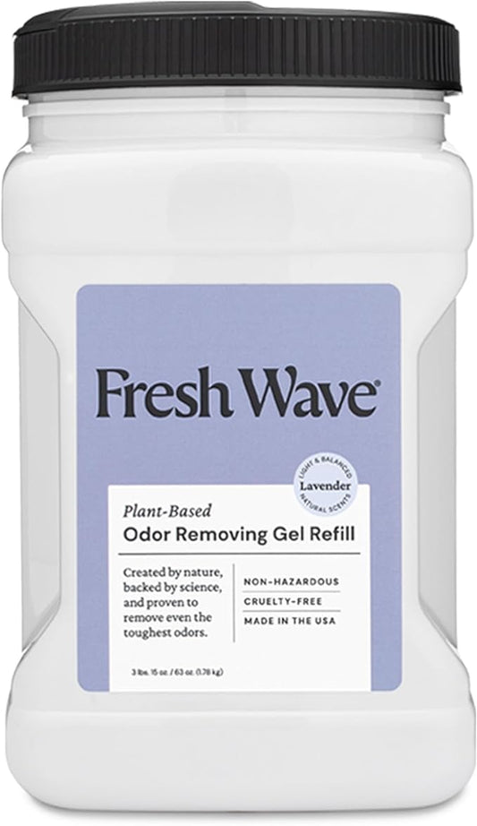 Fresh Wave Lavender Odor Removing Gel Refill, 63 oz. - Safer Odor Absorbers for Home, Natural Plant-Based Odor Eliminator, Every 15 oz. lasts 30-60 Days, For Cooking, Trash & Pets