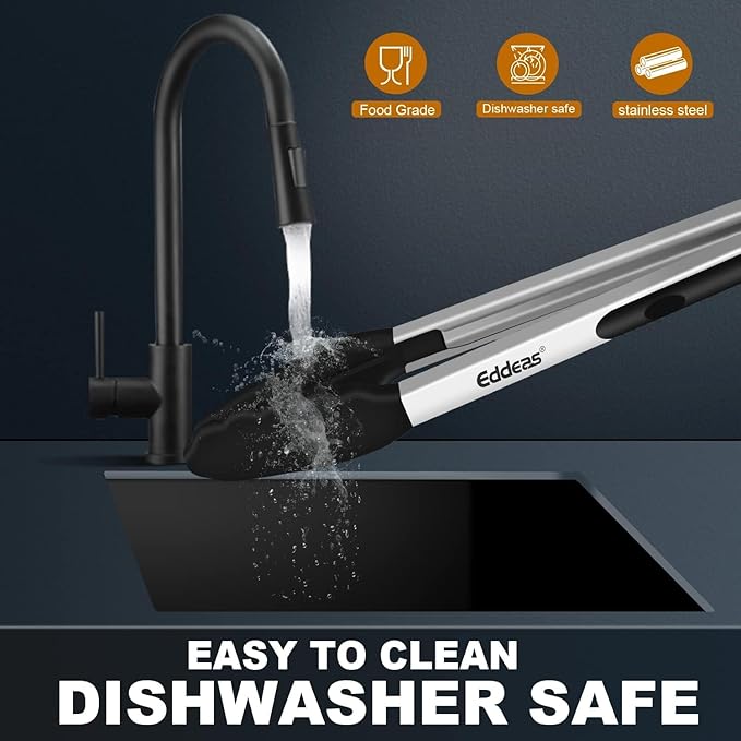 17 & 12 Inch Extra Long Kitchen Tongs with Silicone Tips, Heat Resistant 600 Degrees Silicone Tong, Stainless Steel Tongs for Cooking, Food, Bbq, Grilling, Barbecue, Dishwasher 2 Pack