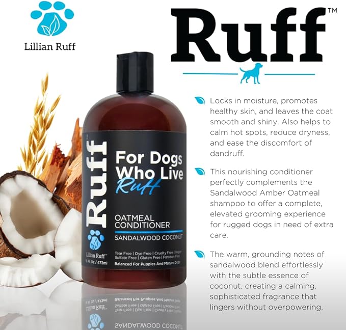 Ruff by Lillian Ruff Oatmeal Dog Shampoo & Conditioner with Aloe & Coconut Oil | Relieves Itching & Hot Spots | Moisturizing & Deodorizing | Safe for Puppies | USA Made