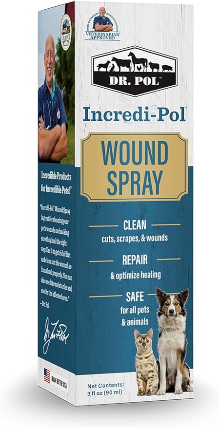 Dr. Pol Incredi-Pol Wound Spray for Dogs, Cats, Horses, and All Animals - Dog Wound Care to Clean Cuts, Scrapes, Hot Spots, and More - Repair Skin and Promote Healing - 3 Fluid Ounces