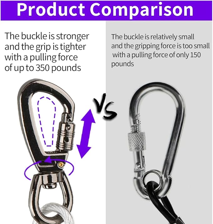 Dog tie Out Cable, 10/20/25/30/50/70/100 feet, Suitable for Dogs up to 350 pounds, Dog Cable with Swivel Buckle, Lightweight, Non-Winding, for Outdoor Camping, Yard Dog Cable (White, 10FT)