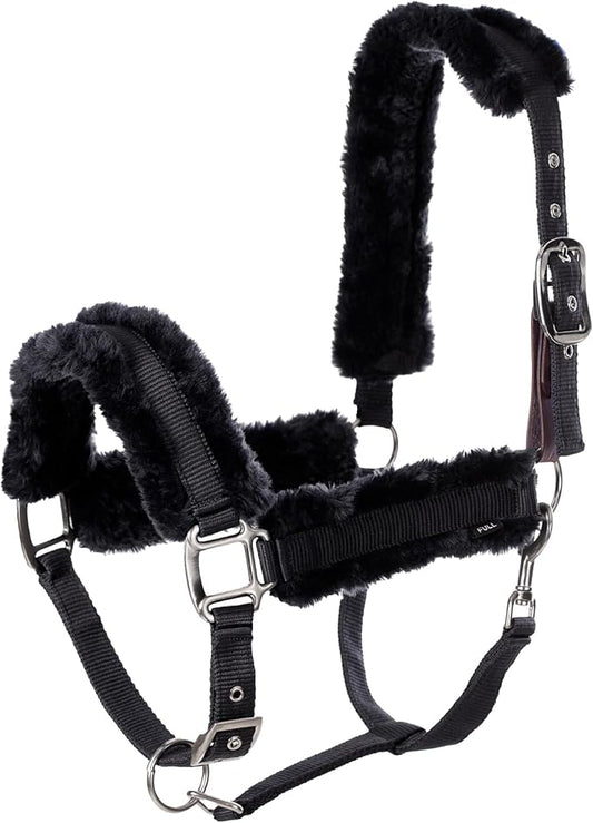 Equinavia Valkyrie Soft Ultra Fleece Padded Adjustable Breakaway Horse Halter - Black/Black - Warmblood