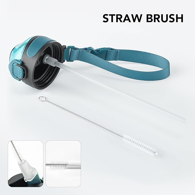 Enerbone 32 oz Insulated Water Bottle, Stainless Steel Bottle with Carrying Strap, Double-Wall Vacuum Insulation Design, Leakproof Sports Bottle with Straw, Keep Drinks Cold or Hot for Hours