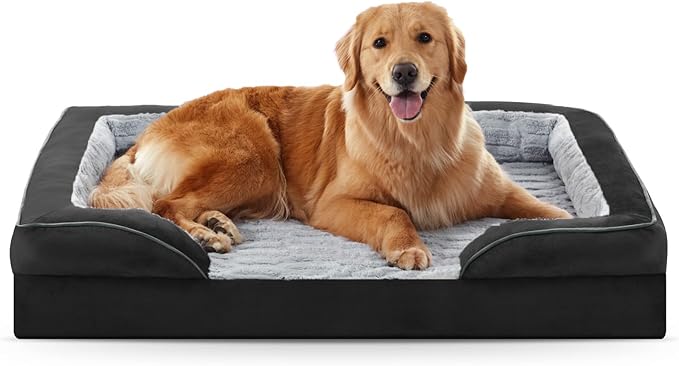 FURTIME Orthopedic Dog Bed for Extra Large Dogs - XL Washable Dog Sofa Bed Large, Supportive Foam Pet Couch Bed with Removable Washable Cover, Waterproof Lining and Nonskid Bottom, Black