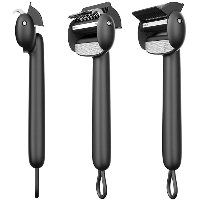 Self Cleaning Grooming Brush for Shedding Pets Rake Gently Removes Loose Undercoat Mats Tangled (Black)