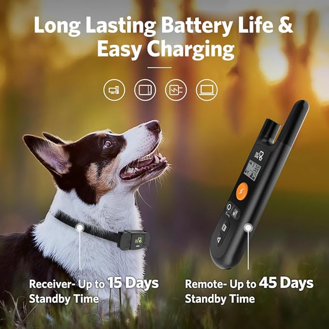 Dog Training Collar - Rechargeable Dog Shock Collar with Beep, Vibration and Shock Training Modes, Rainproof, Long Remote Range, Adjustable Shock Levels Shock Collars for Dogs with Remote