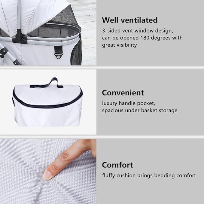 Dog Cat Stroller, Foldable 4 Wheels Dog Stroller for Small Medium Dogs 20 lbs,Pet Strollers for Large Dogs 50lbs, Stable Anti-Shock Detachble Carrier,with 360°Swiveling Front Wheel forTravel