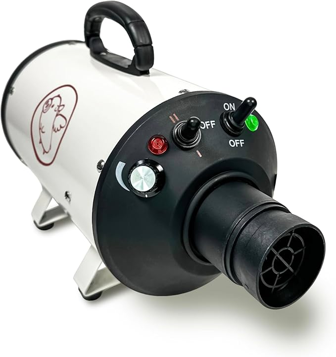 Flying Pig High Velocity Dog Pet Grooming Dryer w/Heater (Flying One, White w/Burgundy Logo)