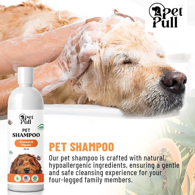 Pet Shampoo for Dogs - Plant-Based Dog Shampoo Cleanser - Dog Wash Pet Supplies for Pets with Coconut and Papaya Scent - Safe and Gentle Sensitive Skin Dog Shampoo - Made in The USA (16Oz)