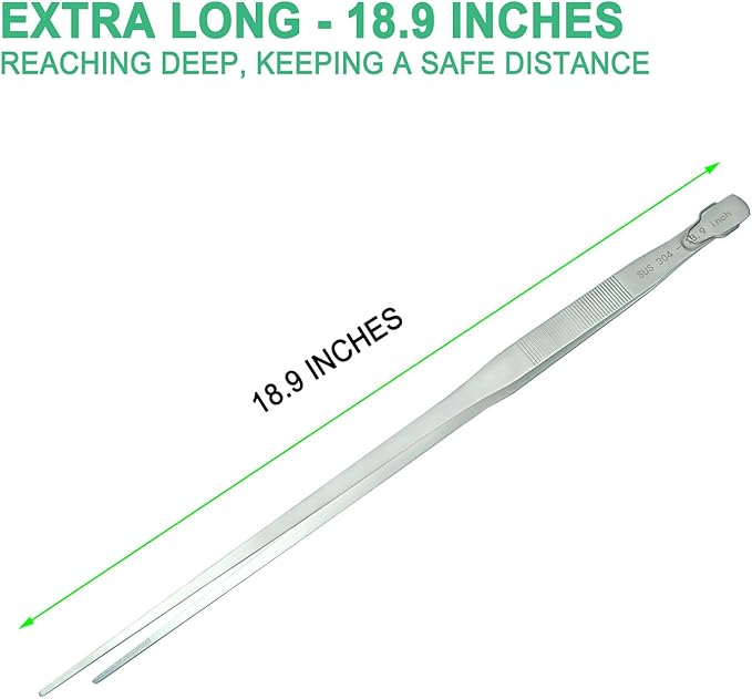 18.9 inch Aquarium Tweezers with Hanger, 2025 New Extra Long Feeding Tongs, Stainless Steel Large Aquascape Tools for Fish Tank, Terrarium，Aquascaping, Reptile Snake (Straight)