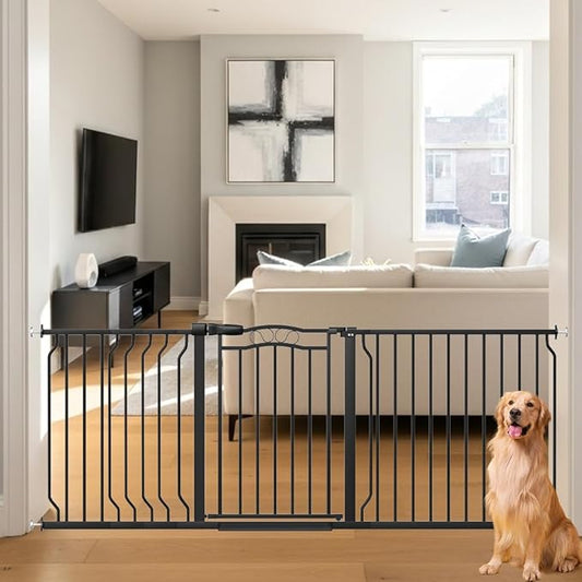 Extra Wide Baby Gate 67.3-81.1 Inch, Pressure Mounted Dog Gate Indoor, Walk Thru Pet Gate for Cat Dog Child,Pet Gates for The House Stairs Doorway Black