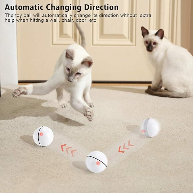 WWVVPET Interactive Cat Toys Ball with LED Light, 360 Degree Self Auto Rotating Smart Ball, USB Rechargeable Spinning Cat Ball Toy,Stimulate Hunting Instinct Kitten Funny Chaser Roller Pet Toy