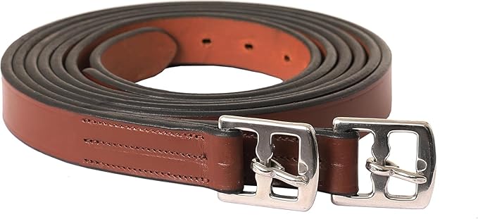 Exion Pre-Stretched Leather Stirrup Leathers for English Saddles | Premium Vegetable-Tanned Non-Stretch Stirrups for Jumping, Dressage & Schooling | 18-Hole Numbered Adjustment & SS Buckles