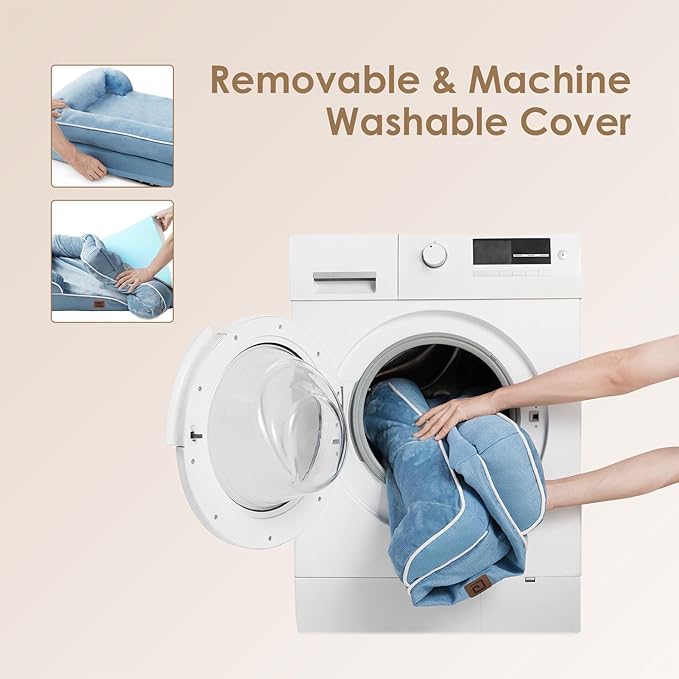 EHEYCIGA Orthopedic Dog Beds for Extra Large Dogs, Waterproof Memory Foam XXL Dog Bed with Sides, Non-Slip Bottom and Egg-Crate Foam Big Pet Couch Bed with Washable Removable Cover, Washed Blue