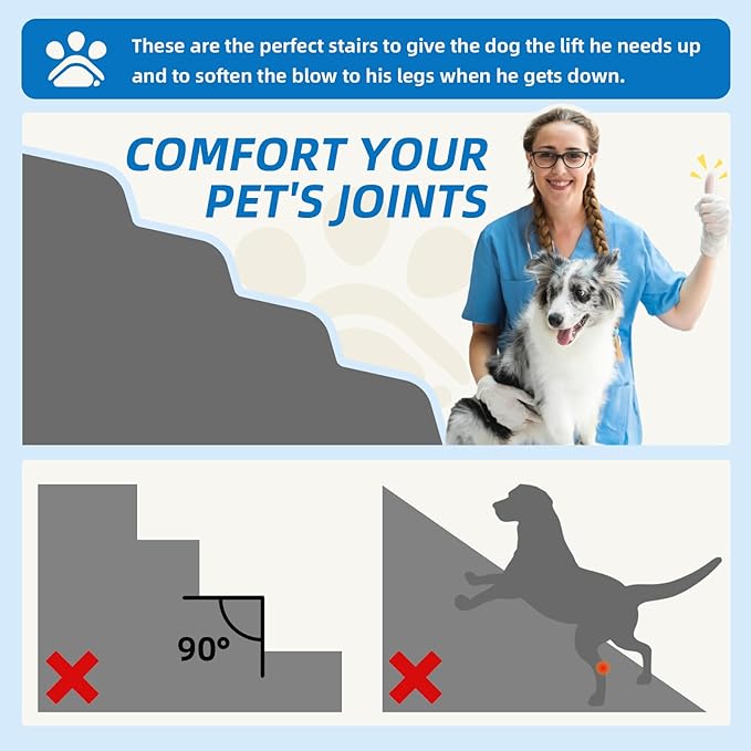 Dog Stairs 4 Steps for Small Dogs and Cats to Get on High Beds, Couch or Car, Pets Can Climb, Sit, Lie Down or Perch to Look Out Windows on The Spliceable Ramp, Provides Support, Beige（19" H）