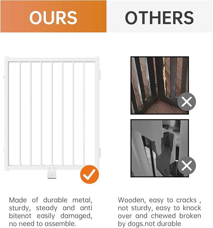 Full Metal Freestanding Dog Gate with Door, 24'' Height Foldable Pet Dog Fence for Indoor & Outdoor, 4 Panels Extra Wide Free Standing SmallDog Gates for Doorways,House,Stairs,Porch,Deck,Yard