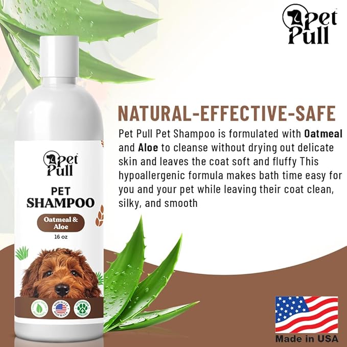 Pet Shampoo and Conditioner for Dogs and Cats - Plant-Based Dog Shampoo Cleanser - Pet Supplies for Pets - Sensitive Skin Dog Wash- Made in The USA (16 oz) (Oatmeal & Aloe, Shampoo)