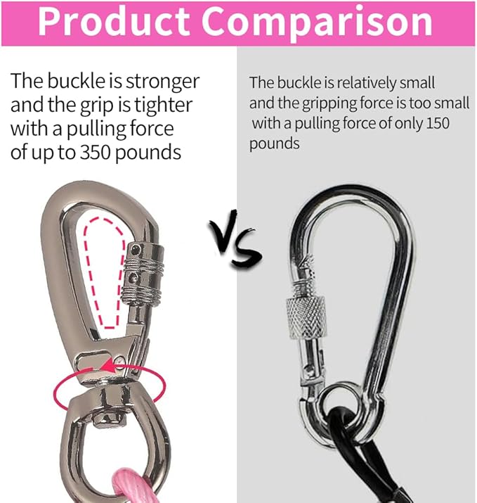 Dog tie Out Cable, 10/20/25/30/50/70/100 feet, Suitable for Dogs up to 350 pounds, Dog Cable with Swivel Buckle, Lightweight, Non-Winding, for Outdoor Camping, Yard Dog Cable (Pink, 20FT)