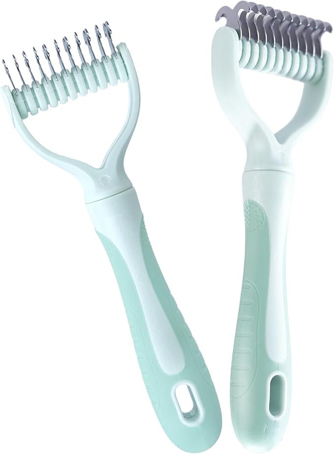 Pet Hair Removal Comb,New Cat Brush with Release Button,Pet Grooming Brush for Short&Long Pet Hair,Deshedding Brush for Pet (Green Set)