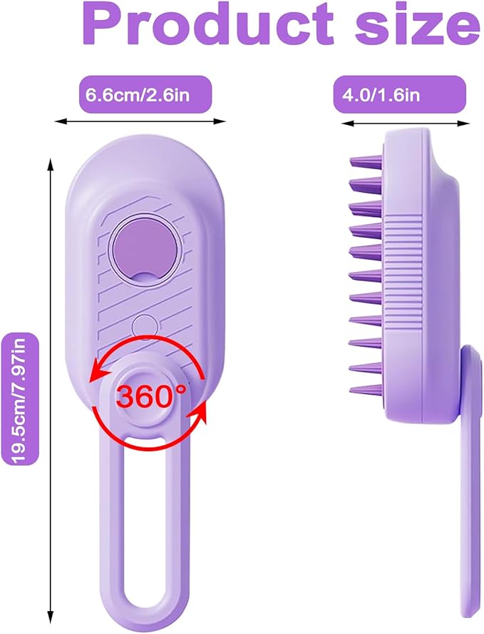 Cat Steam Brush for Shedding, 2025 New 4 in 1 Rechargeable Steam Pet Brushes for Cats & Dogs, Indoor Anti-static Pets Brush for Massage, Cleaning, Shedding & Combing Hair (Purple)