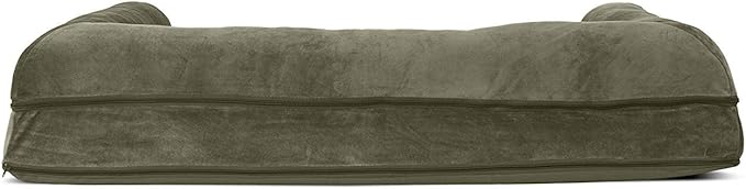 Furhaven Orthopedic Dog Bed for Large Dogs w/ Removable Bolsters & Washable Cover, For Dogs Up to 95 lbs - Faux Fur & Velvet Sofa - Dark Sage, Jumbo/XL
